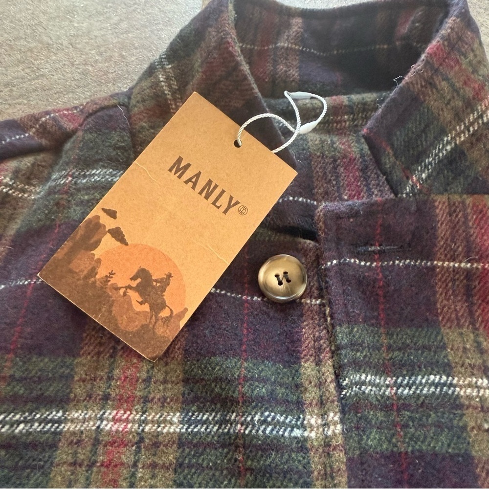 Manly Flannel Button Down Jacket Size Men NWT - Picture 3 of 9